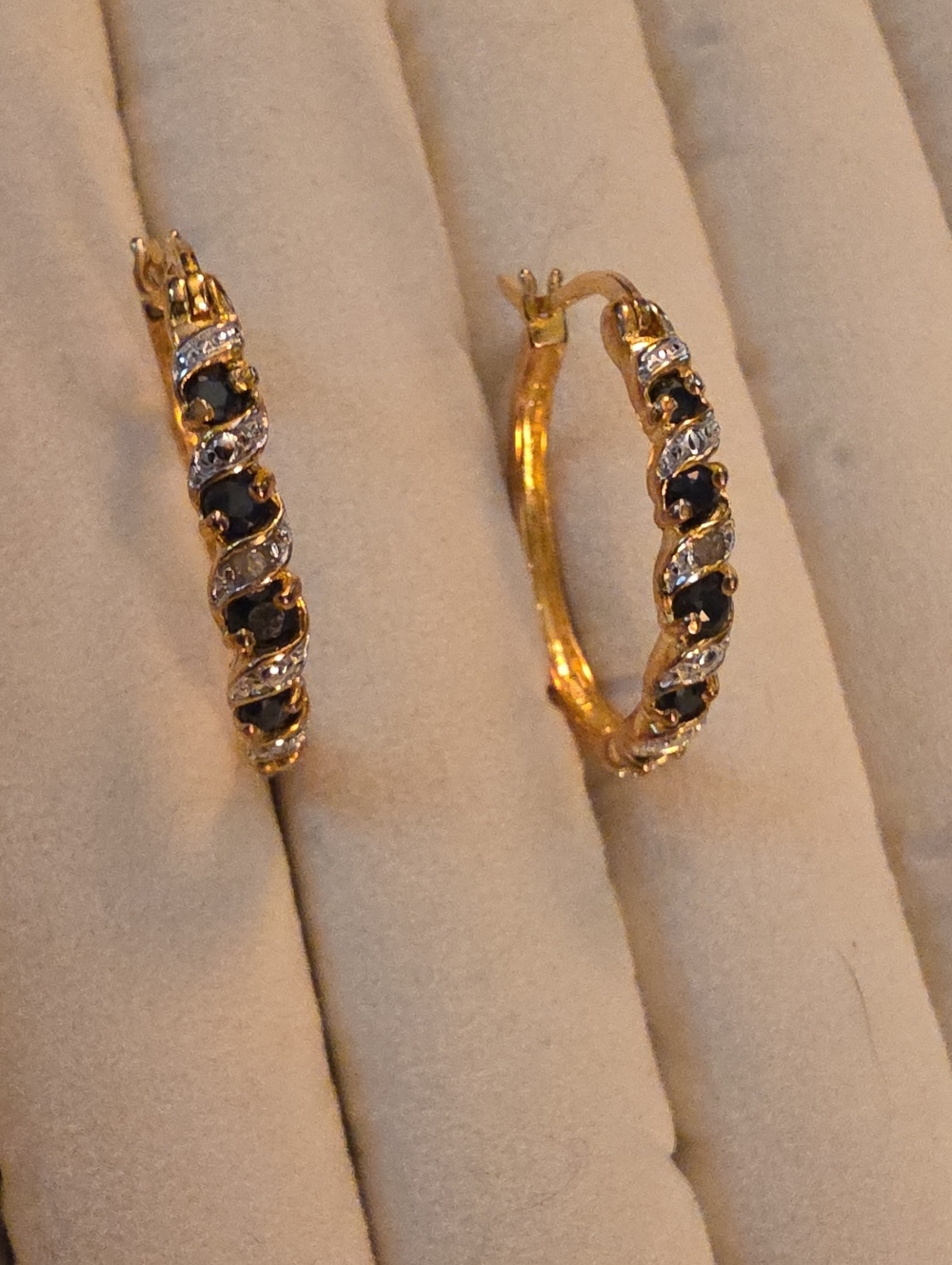 Dee Berkley QVC Vintage Gold Vermeil Over Silver Sapphire Hoop Earrings